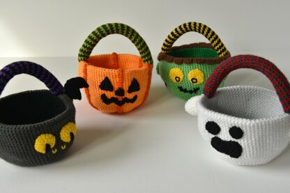 Trick or Treat Candy Baskets Set: Ghost, Bat, Zombie, Jack o'Lantern