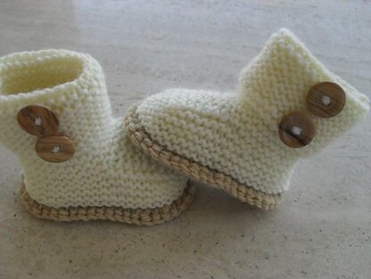 Baby Cream  And Tan Booties Knitting Pattern