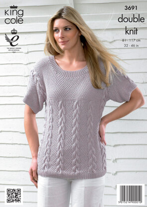 Womens' Cable Cardigan and Top in King Cole Bamboo Cotton DK - 3691