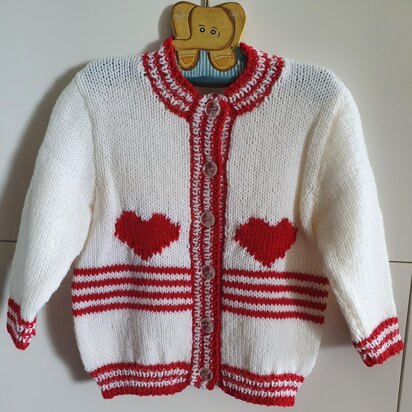 Pippa - Girl's heart and stripe cardigan