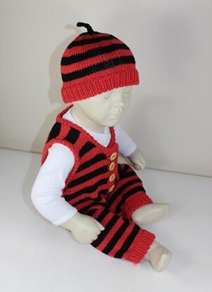 Baby Stripe Dungarees and Beanie Hat