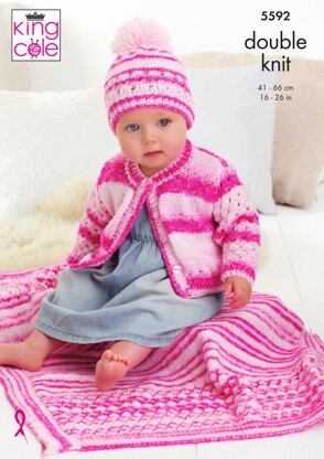 Cardigan, Hat & Blanket in King Cole Stripe DK - 5592 - Downloadable PDF