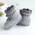 Two Tone Grey Baby Booties with Lace Crochet Pattern