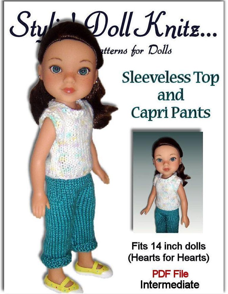 Sleeveless Top and Capri Pants fit Hearts for Hearts dolls and 14 inch  dolls Knitting pattern by Stylin' Doll Knitz, Knitting Patterns