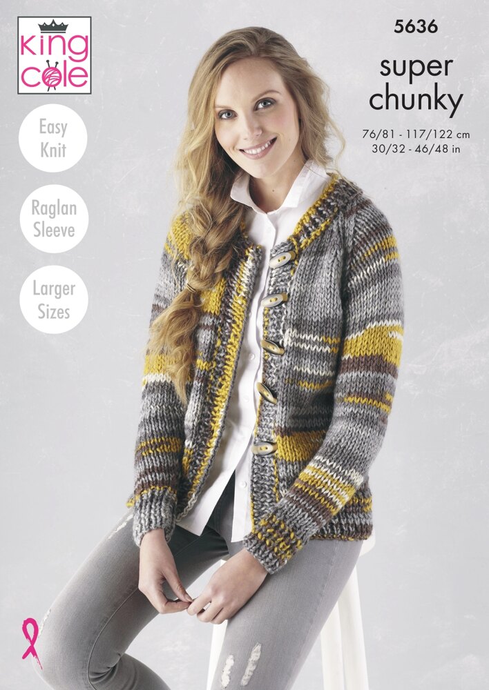 Sweater Cardigan Knitted in King Cole Quartz Super Chunky 5636 Downloadable PDF