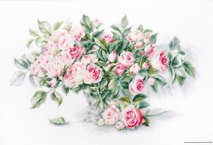 Luca-S Bouquet of Pink Roses Cross Stitch Kit (25 count linen fabric)
