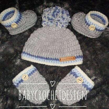 Cozy Baby hat booties and mittens