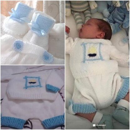 Little Boy Blue Shorts, Jumper and Booties Newborn, 0-3mths and 3-6mths