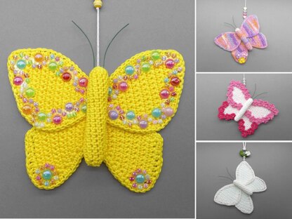 Butterfly hanging decoration - simple made from scraps of yarn