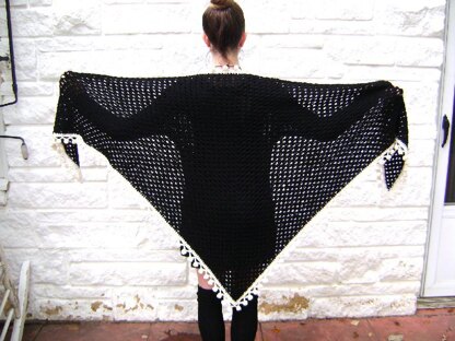 Midnight Granny Shawl with Pom Pom Fringe