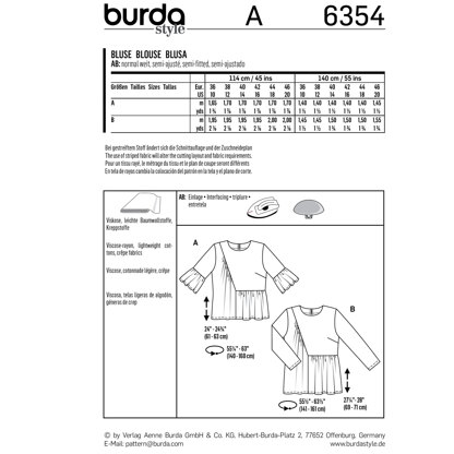 Burda Style Women's Blouse B6354 - Paper Pattern, Size 10-20