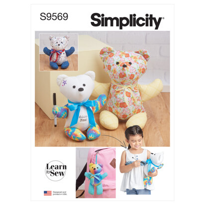 Simplicity Learn to Sew Plush Memory Bears S9569 - Paper Pattern, Size A (S-M-L)