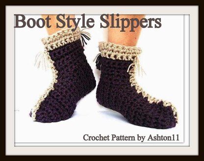 Boot Style Slippers | Crochet Pattern  by Ashton11