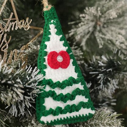 Decorative Christmas Tree With A Red Bow Crochet Ornament