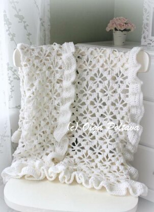 White Spider Lace Baby Blanket With Ruffled Trim