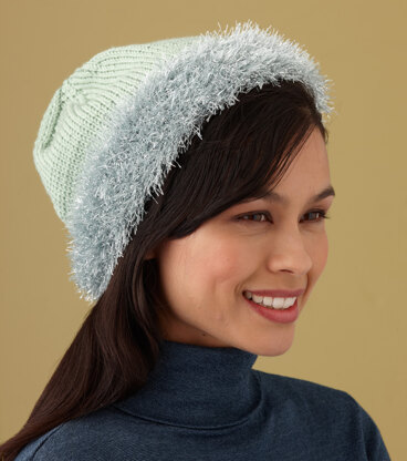 Glitter Edged Hat in Lion Brand Martha Glitter Eyelash and Martha Extra Soft Wool Blend - L10423