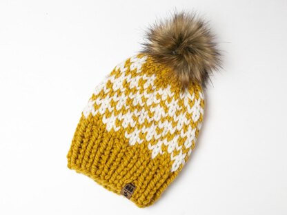 Fair Isle Hat Diamonds Women Chunky Toque Winter Pompom