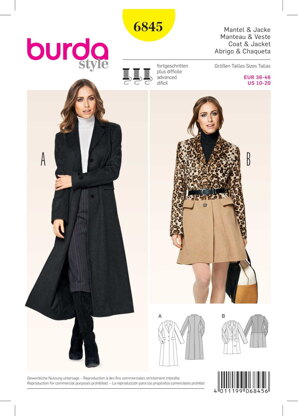 Burda Style Jacket, Coat & Vest Sewing Pattern B6845 - Paper Pattern, Size 10 - 20
