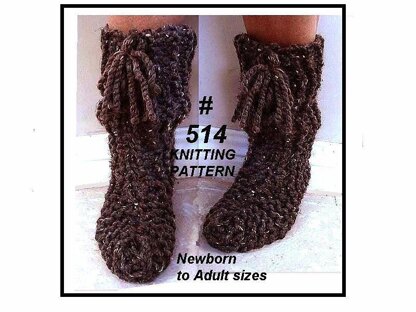 514, knitted boot style chunky slippers, newborn to adult