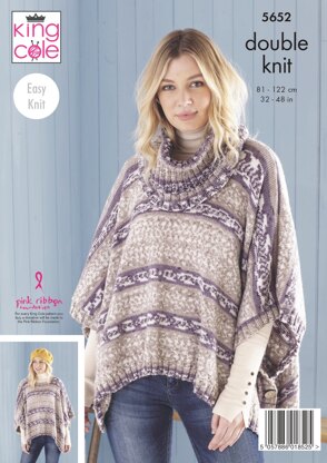 Ladies Ponchos, Snood & Shawl Knitted in King Cole Fjord DK - 5652 - Downloadable PDF