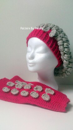 Puff Stitch Beret and Armwarmers Plussize