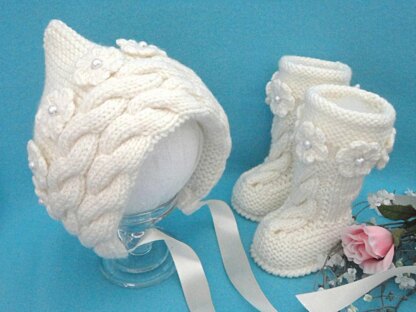 Baby Girl Newborn Infant Baby Bonnet and Baby Shoes Knitting PATTERN