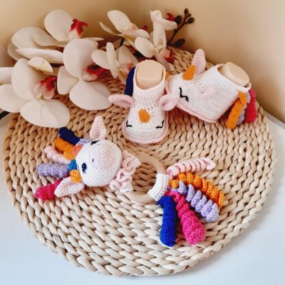 2 Crochet Patterns Rattle Unicorn and Booties