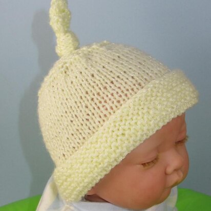 Baby Garter Stitch Cuff Topknot Beanie Hat