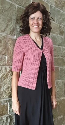 Maree - Ladies 8ply V neck lace cardigan with elbow length sleeves