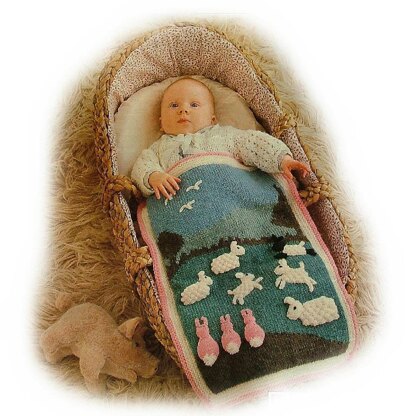 LAMBS & LULLABIES pram or cot cover knitting pattern by Georgina Manvell