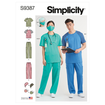 Simplicity Unisex Knit Scrub Tops, Pants, Cap and Mask S9387 - Sewing Pattern