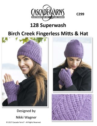 Birch Creek Fingerless Mitts & Hat in Cascade Yarns 128 Superwash - C299 - Downloadable PDF