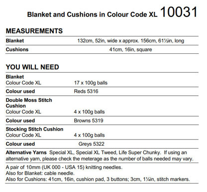 Blanket and Cushions in Stylecraft Colour Code XL - 10031 - Downloadable PDF