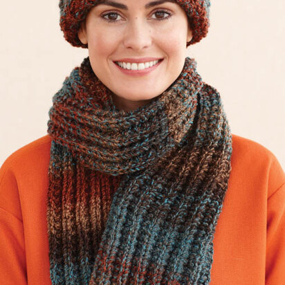 Rustic Ribbed Hat and Scarf in Lion Brand Tweed Stripes - L0611J