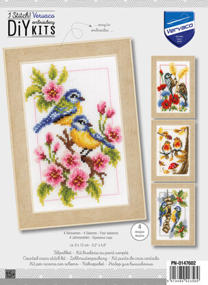 Vervaco Four Seasons Birds - Set of 4 Cross Stitch Kit - 8cm x 12cm