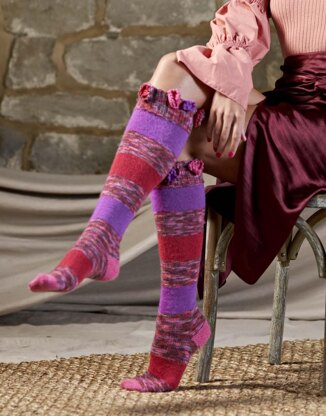 Tiia Knee High Socks with Flowers in West Yorkshire Spinners Signature 4 Ply - DBP0206  - Downloadable PDF