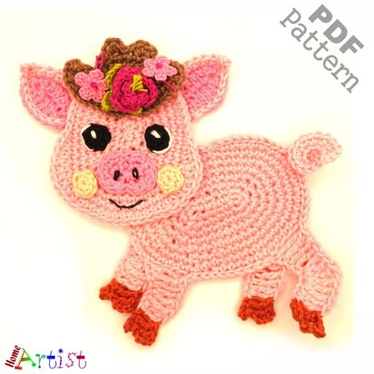 Pig crochet applique pattern