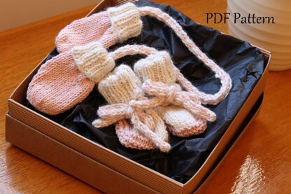 Newborn Mitten and lace up Bootie set