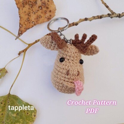 Moose keychain crochet pattern, Amigurumi tiny elk charm crochet, Moose ornament, Christmas keepsake, cute moose handmade gift