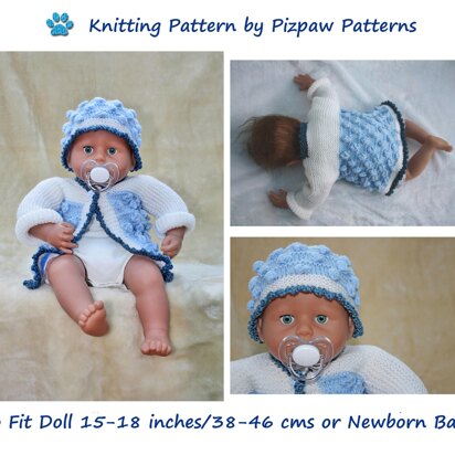 Bobble Cardigan and Hat (no. 63) for Doll or Newborn Baby