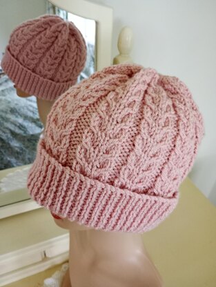 Easy Lace Cable Hat Womens Mens Unisex Straight Needles