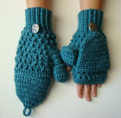 Teal Convertible Mittens Crochet pattern by Kristina Smiley