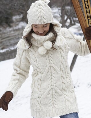 Big Aran Sweater and Earflap Hat in Patons Classic Wool Roving