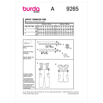 Burda Style Kids Overalls B9265 - Paper Pattern, Size 104 - 146