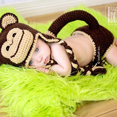 Chip the Chimpanzee Monkey, Baby Hat and Diaper Cover Set