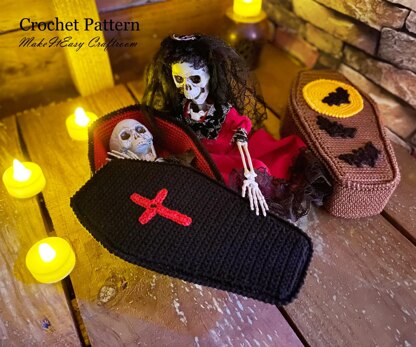 Dracula coffin bed Crochet casket Vampire bat Trick or treat box Halloween Decorations Crochet pattern