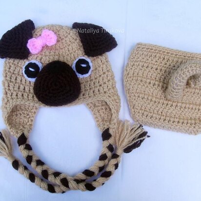 Pug Puppy Baby Hat and Diaper Cover Set