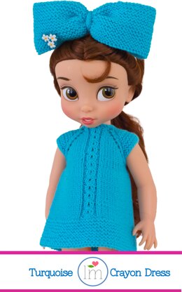 Turquoise Crayon Dress fro 16" Disney Animators Dolls. Doll Clothes Knitting Pattern.