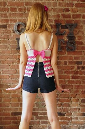 Bow Crazy Chevron Lace Open Back Tank Top with Bow