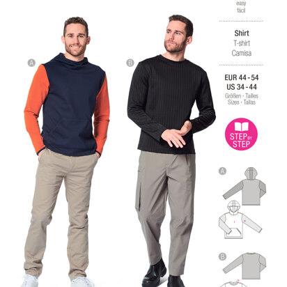 Burda Style Men's Classic Sweatshirt with Hood or Neckband B6064 - Paper Pattern, Size 34-44 (44-54)